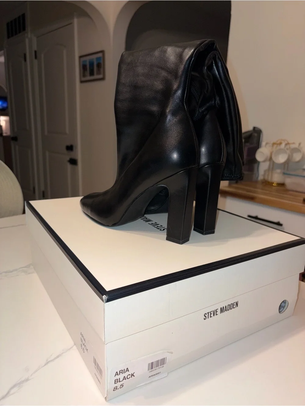 Steve Madden Aria Black Knee Length Leather Boots